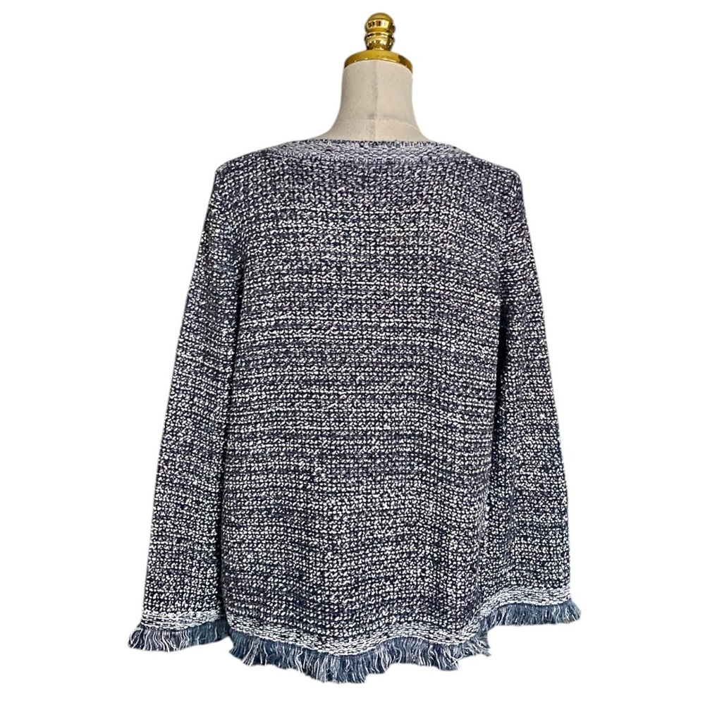 Ann Taylor Women Sequin Fringe Navy & White Metallic Chunky Knit Sweater Size XL - Picture 7 of 9